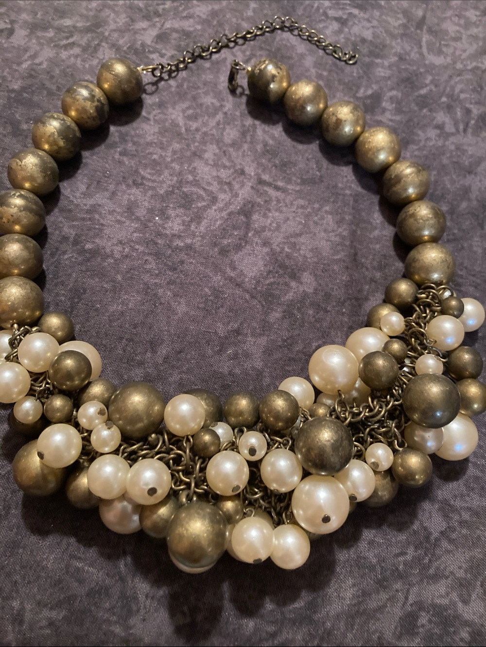 Chunky Bronze Bead and Ivory Bead Statement Necklace